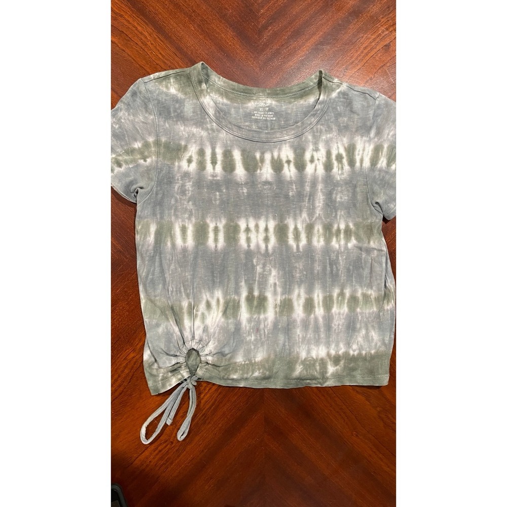 Aerie XS Green Tie Dye Side Cinch Drawstring Top Short Sleeve Casual Tee